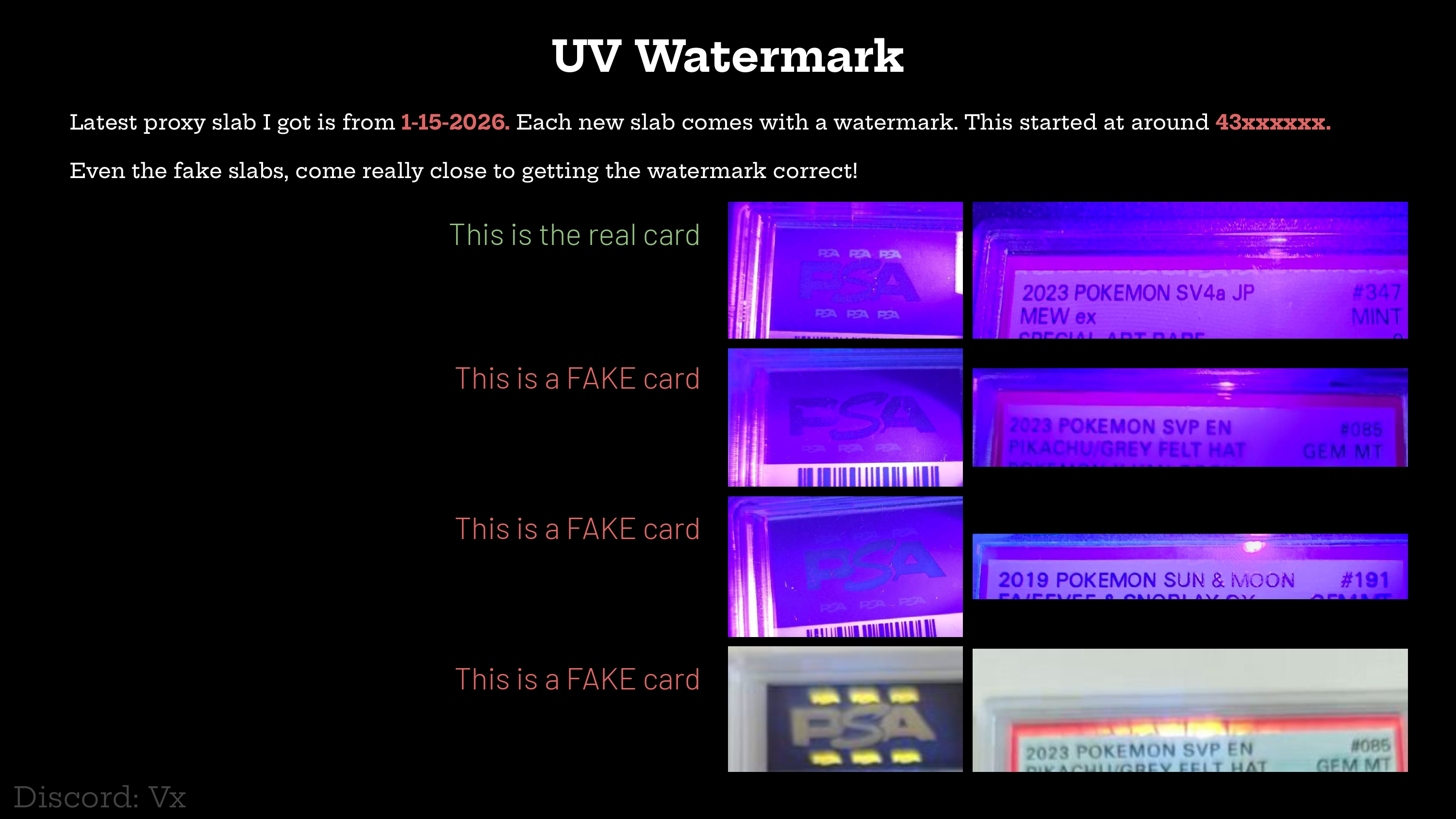 UV watermark vergelijking real card vs fake card