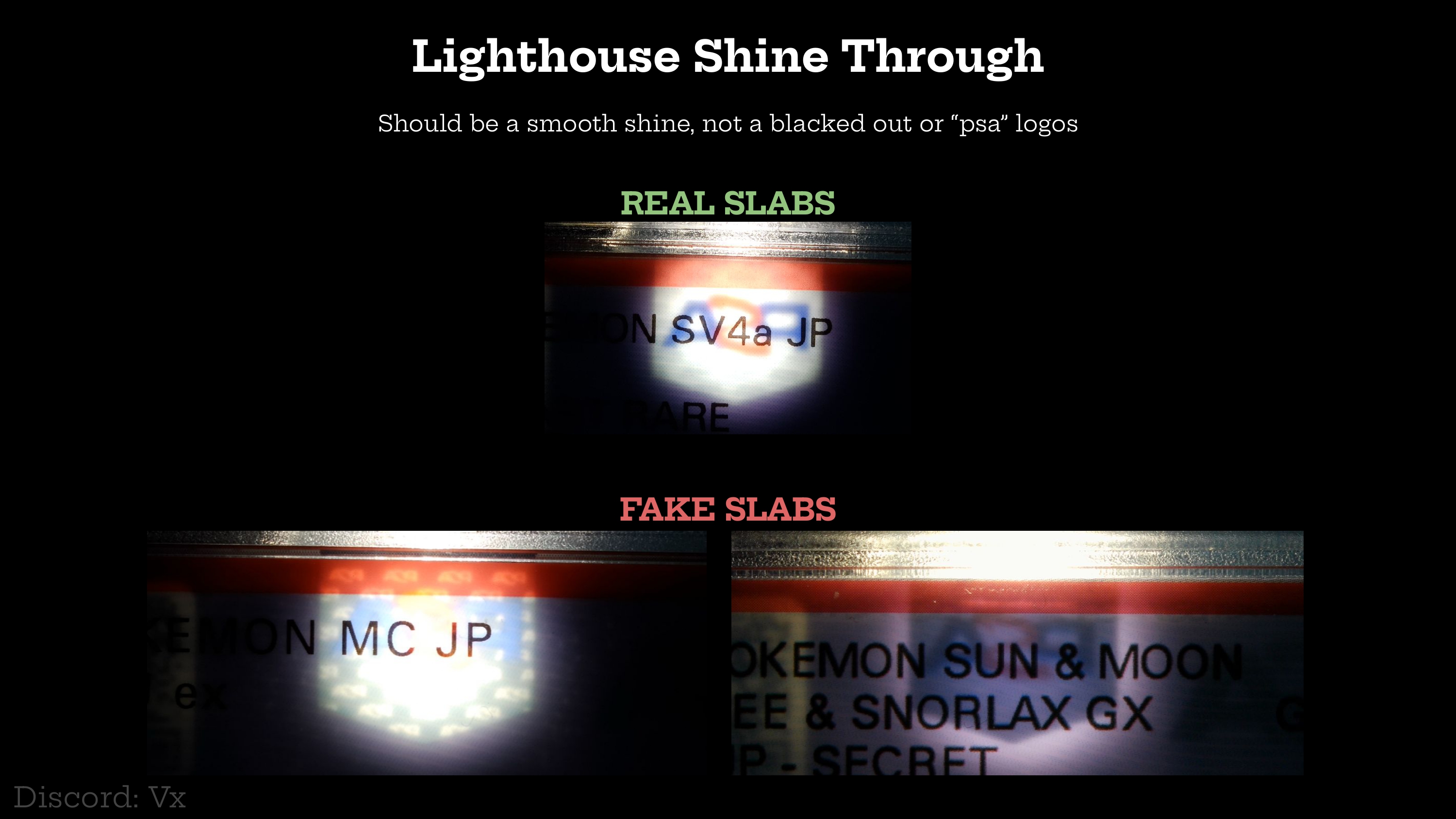Lighthouse shine through, smooth shine op real, blacked out logos op fake